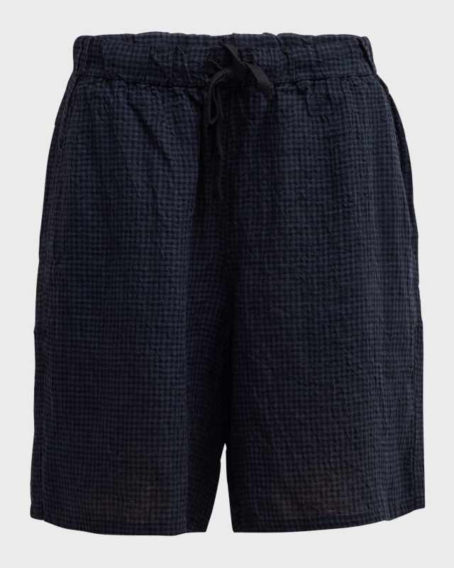 Puckered Check Organic Linen Shorts